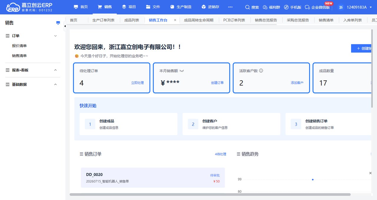 销售工作台数据统计截图