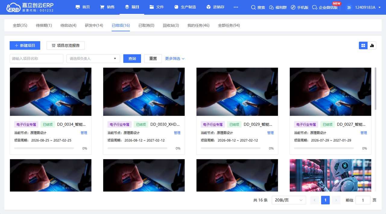 通过标签页查看已结项项目截图